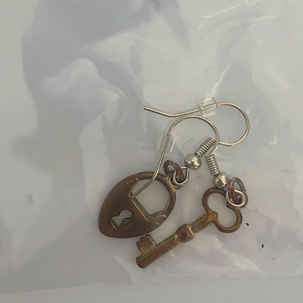 Custom Made Distressed Heart and Key Earrings